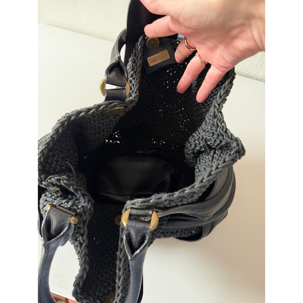 Alexander McQueen Black Leather Crochet Novak Satchel Bag with Pouch Handbag - Picture 9 of 14